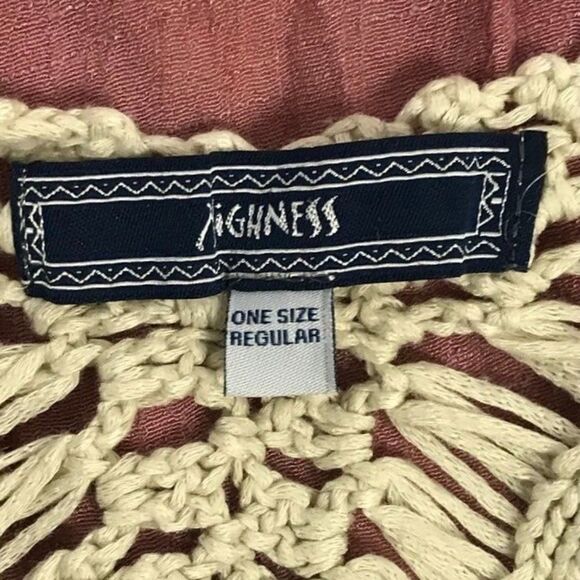 Highness Boho Crochet Detail Cover Up Top Short Kaftan Poncho Pink OS Swim Pool - Picture 4 of 5